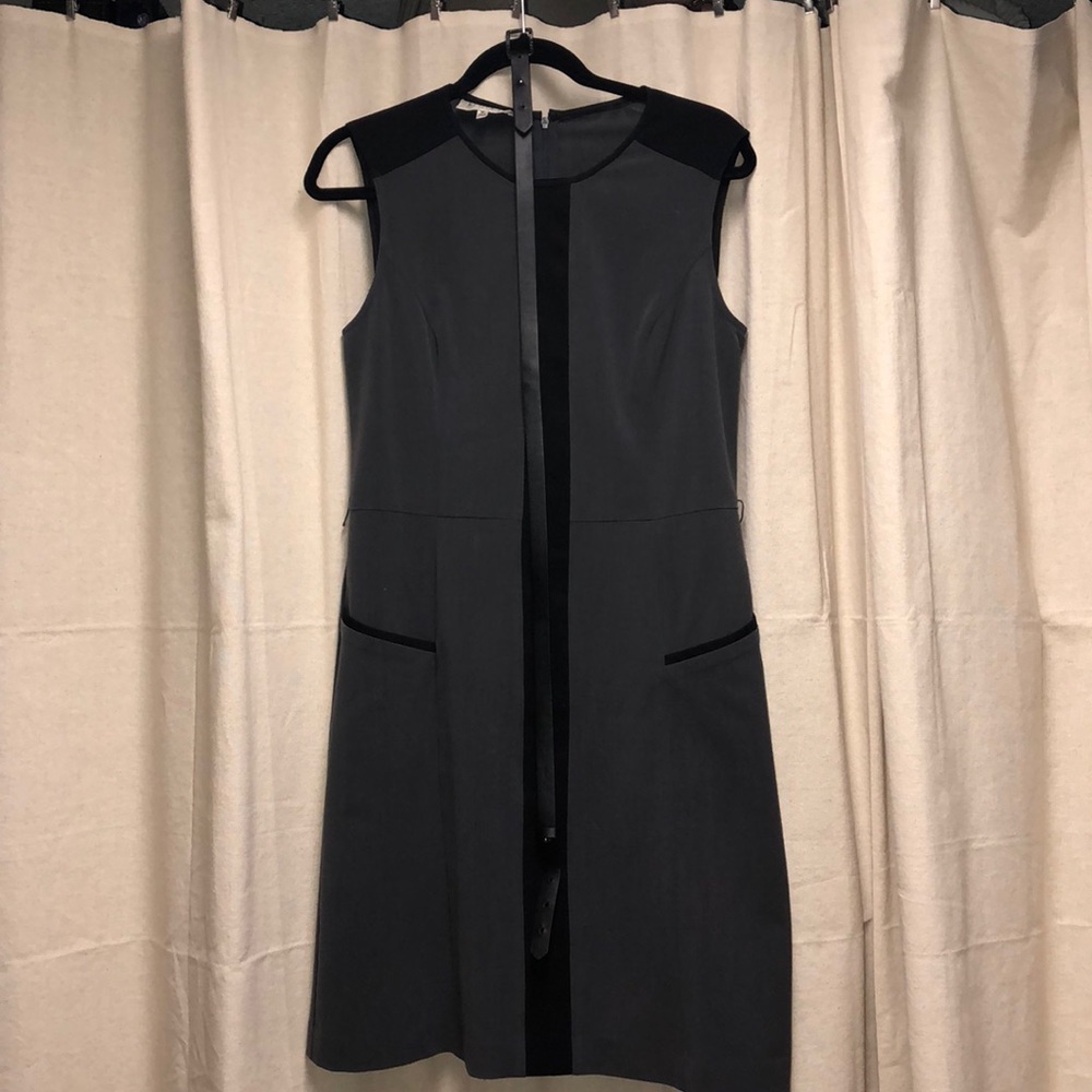 Black & gray Kasper dress w/ pockets & belt